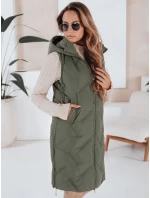 Dámska dlhá prešívaná vesta s kapucňou zelená FashionStreet TY5097 Dámska dlhá prešívaná vesta s kapucňou zelená FashionStreet TY5097