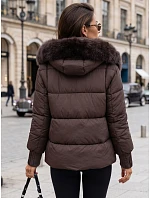 Dámska prešívaná bunda s kožušinovou kapucňou, slivková, FashionStreet TY5891 Dámska prešívaná bunda s kožušinovou kapucňou, slivková, FashionStreet TY5891