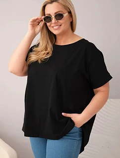 Dámske Plus veľkosť bavlnená blúzka s krátkym rukávom čierna