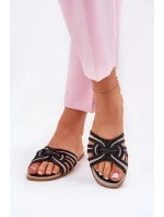 Klapki Damskie Płaskie Z Przeplatającymi Się Paskami Czarne Acimine