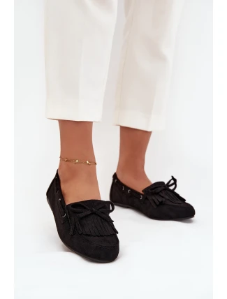 Mokasyny Damskie Z Frędzlami I Kokardką Czarne Olivianne