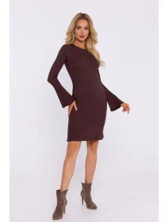 M821 Pletené šaty so širokými rukávmi - hnedé