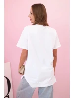 Dámske bavlnené tričko oversize so srdcom a strapcami biele