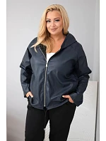 Dámska bunda vo veľkosti Plus Size s kapucňou a nastaviteľným spodným lemom, modrá
