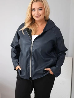 Dámska bunda vo veľkosti Plus Size s kapucňou a nastaviteľným spodným lemom, modrá