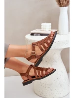 Skórzane Sandały Na Płaskim Obcasie Zazoo 3686 Camel