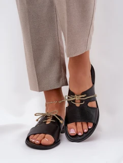 Dámske kožené sandále na plochom podpätku Zazoo 3022 black