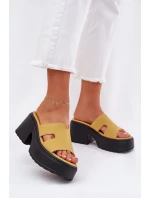 Klapki Damskie Na Platformie I Masywnym Obcasie Żółte Rizana