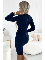 340-5 Predpokladané obchodné šaty s gombíkmi a golierom - ZELENÉ 340-5 Predpokladané obchodné šaty s gombíkmi a golierom - ZELENÉ