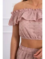 Vyšívaná súprava s kapučínovou blúzkou s bodkami