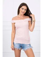 Trblietavá blúzka s volánikmi púdrovo ružová