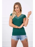 Blúzka s čipkovým výstrihom zelená