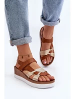 Zazoo 40397 Damskie Skórzane Sandały Na Platformie Brązowe