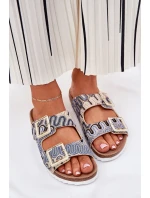 Klapki Damskie Z Klamrami I Brokatem S.Barski RB51-006 Beżowe