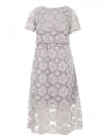 M405 Čipkové midi šaty s výstrihom - šedé