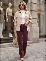Dámske džínsy so širokými nohavicami a vysokým pásom v bordovej farbe FashionStreet UY3105 Dámske džínsy so širokými nohavicami a vysokým pásom v bordovej farbe FashionStreet UY3105