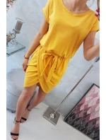 Šaty s obálkovým spodným dielom v horčicovej farbe