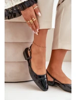 Lakierowane Baleriny Na Niskim Obcasie Z Odkrytą Piętą Czarne Kairael