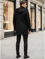 Pánsky jednoradový zimný kabát čierny FashionStreet CX0444 Pánsky jednoradový zimný kabát čierny FashionStreet CX0444