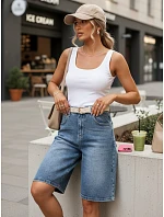 Dámske džínsové bermudy s opaskom modré FashionStreet SY0545 Dámske džínsové bermudy s opaskom modré FashionStreet SY0545