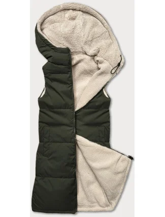 Obojstranná dámska vesta typu "lamb" v army farbe J Style (16M9166-136) Obojstranná dámska vesta typu "lamb" v army farbe J Style (16M9166-136)