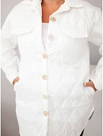 Dámska prešívaná bunda vo veľkosti Plus Size s golierom a vreckami, biela
