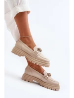 Skórzane Mokasyny Damskie Z Ozdobą Laura Messi 2780 Beżowe