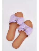 Klapki Damskie Na Płaskim Obcasie Z Tiulową Kokardą Fioletowe Tanira