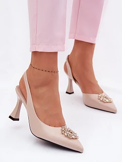 Sandály na podpatku s bižuterním zdobením Vinceza Béžové