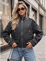 Krátka dámska bomberová bunda s vysokým stojáčikom, čierna, FashionStreet TY5847 Krátka dámska bomberová bunda s vysokým stojáčikom, čierna, FashionStreet TY5847
