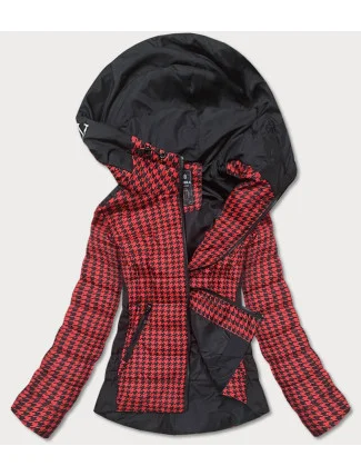 Čierno-červená dámska vzorovaná bunda (W716-1)