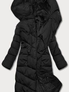 Dlhá čierna dámska zimná bunda (2M-033)