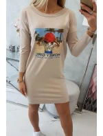 Šaty s potlačou Honey girl béžové
