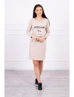 Šaty s potlačou Dream béžovej