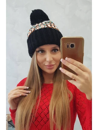 Dámska čiapka Ellen s brmbolcom K325 čierna