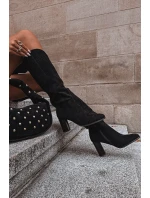 Kozaki Damskie Na Słupku Z Eko Zamszu Czarne Prisca