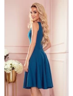 Rozšírené dámske šaty v morskej farbe s výstrihom v tvare srdca 114-15