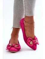 Damskie Eko Zamszowe Baleriny Z Kokardą I Broszką Fuksja Satris