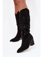 Kozaki Kowbojki Damskie Na Słupku Z Eko Zamszu Czarne Coretta