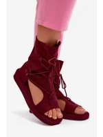 Dámské sandály Eko semiš s vysokým páskem a šněrováním Bordó Ferlisse