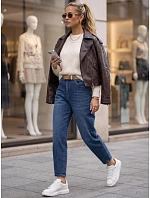 Dámske džínsy s opaskom, strih mom fit, modré, FashionStreet UY3118 Dámske džínsy s opaskom, strih mom fit, modré, FashionStreet UY3118