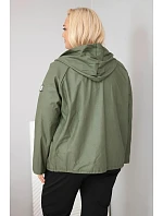 Dámska bunda vo veľkosti Plus Size s kapucňou a nastaviteľným spodným okrajom v khaki farbe