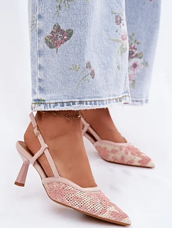 Sandály na podpatku s květinami Růžové Kelmira