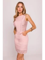 M864 Mini šaty s čipkovanými panelmi - púdrové