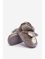 Detské zateplené papuče s medvedíkom, sivé Eberra