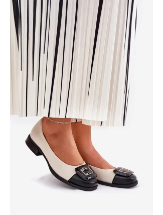 Skórzane Baleriny Z Ozdobą D&A MK51-059 Beżowe