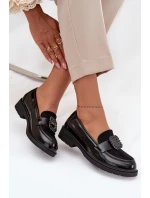 Lakierowane Mokasyny Damskie Z Ozdobną Klamrą S.Barski HY52-546 Czarne