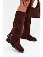 Ocieplane Kozaki Damskie Z Klamrami Czekoladowe Umbria