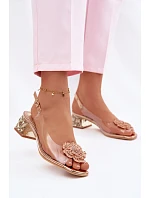 Průhledné sandály na klínku s krystaly a květinou Vinceza 70122 šampaňské