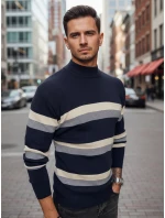 Pánsky pruhovaný sveter s polovičným rolákom tmavomodrý FashionStreet WX2126 Pánsky pruhovaný sveter s polovičným rolákom tmavomodrý FashionStreet WX2126